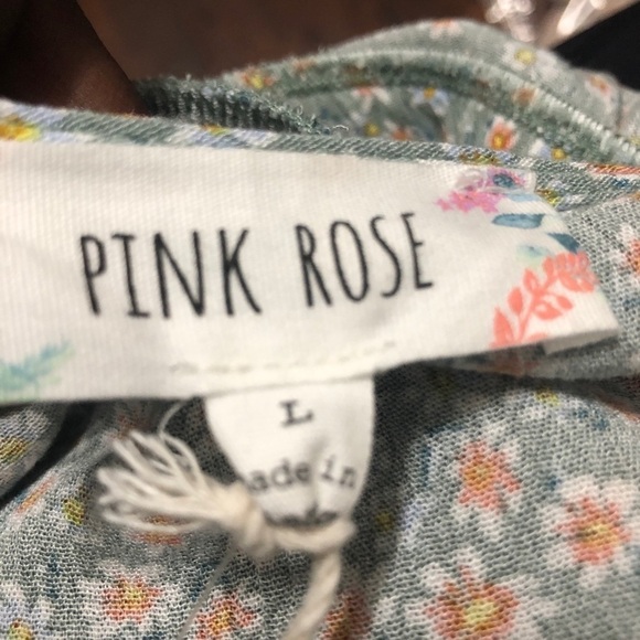 Pink Rose Floral Faux Wrap Blouse Size L - Picture 5 of 5